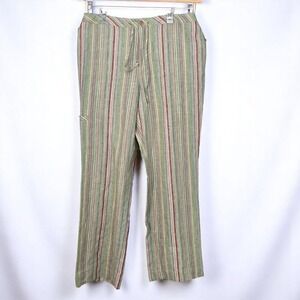 Nordstrom Linen Pants Woman 16 Striped Drawstring‎ Pockets Casual Summer Beach